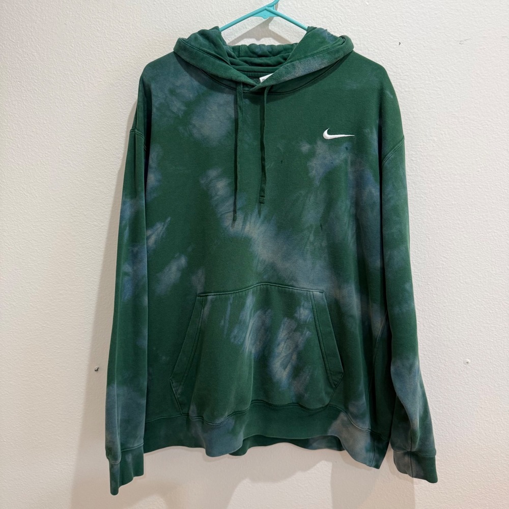 Nike Mens XXL Custom Bleach Tie Dye Hoodie Green White Swoosh Pullover